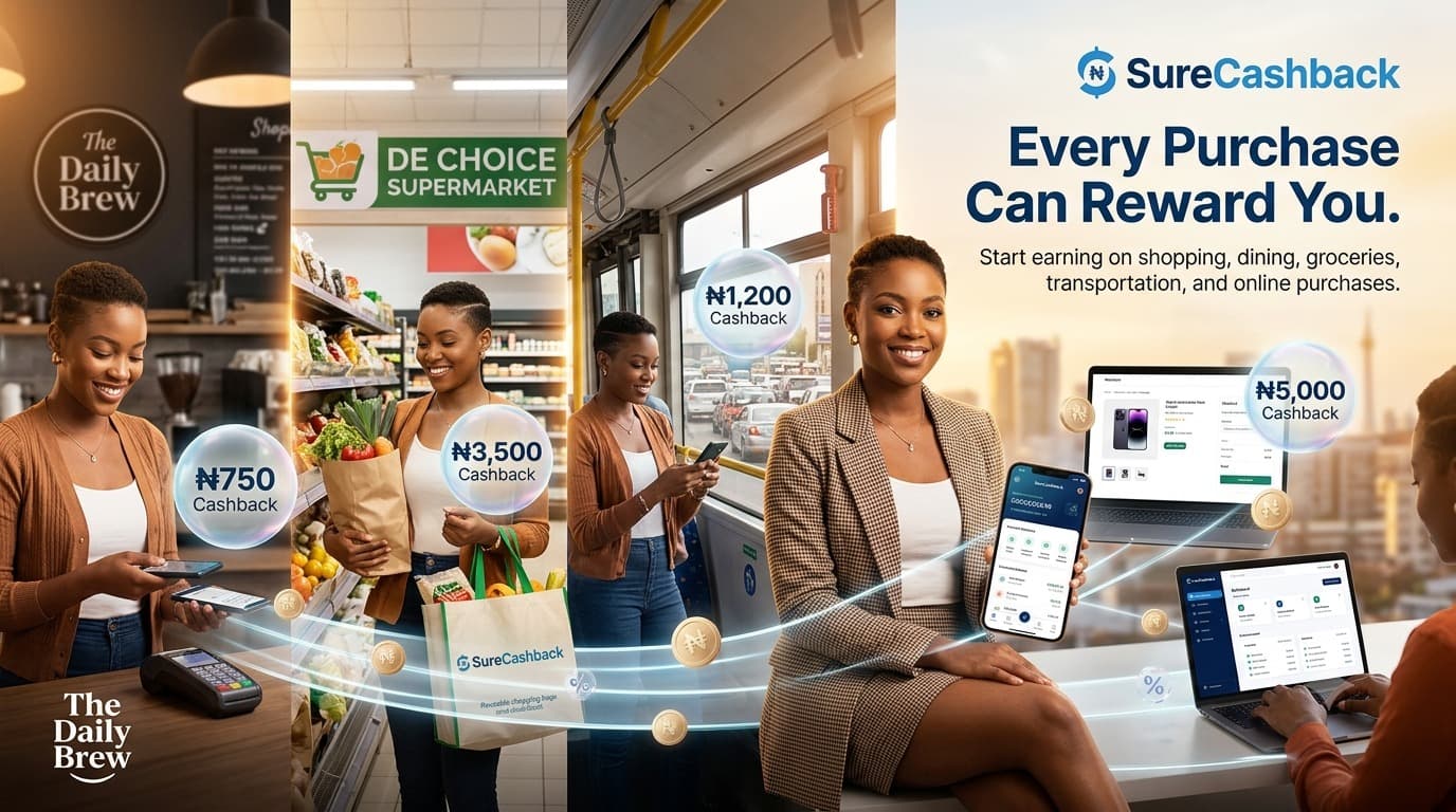 Sure Cashback — earning cashback at a cafe, a supermarket, on public transport, and online.
