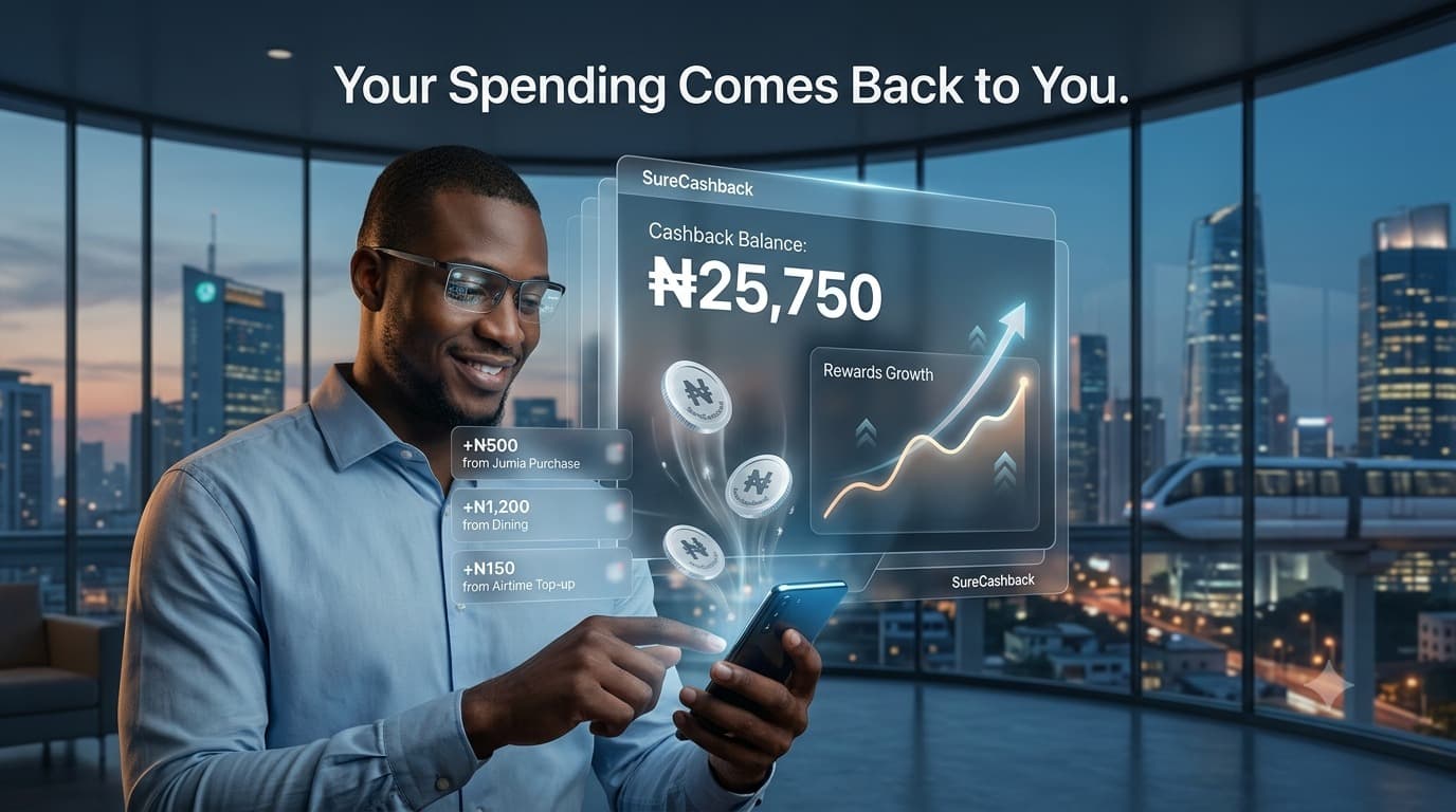 Sure Cashback — a customer reviewing a growing cashback balance.